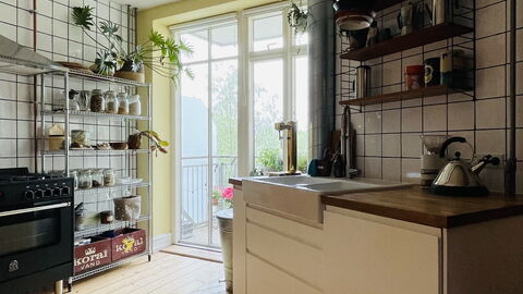 Cozyness - Vintage Apartment At Nørrebro: Altan / terrasse / gårdhave, Frokostlokale, Køkken