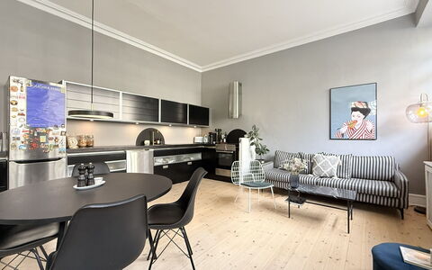 Hellerup - 1 Br - 2 People - Close to Train: Frokostlokale, Køkken, Stue