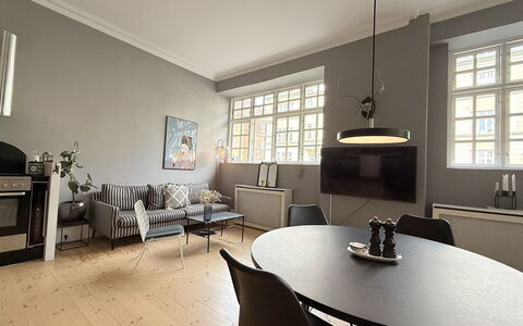 Hellerup - 1 Br - 2 People - Close to Train: Frokostlokale, Køkken, Stue